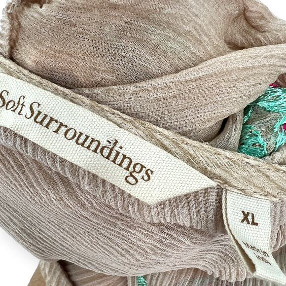 Soft Surroundings | XL | Embroidered Round-Neck Silk Tunic Coverup Sheer Cami - Picture 7 of 8